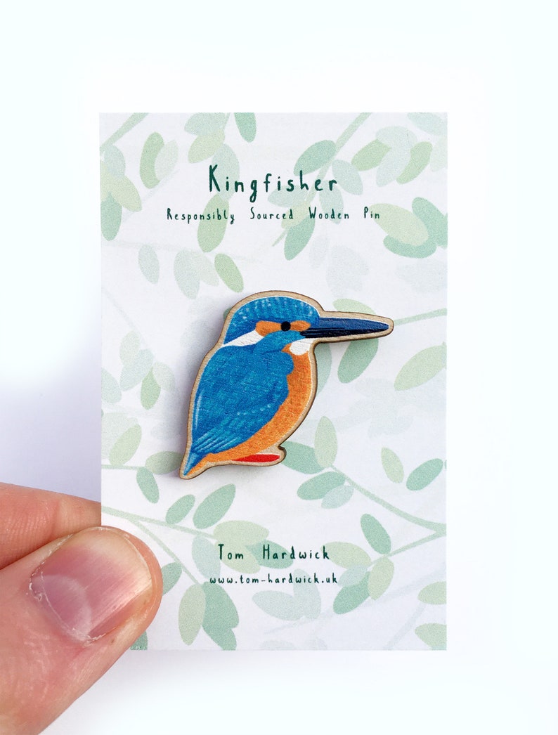 Tom Hardwick Kingfisher, Responsibly Sourced Birch Wood Pin