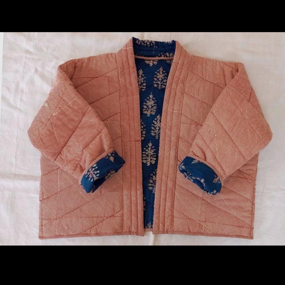 Women's Quilted Kimono Jacket - Indigo Flowers