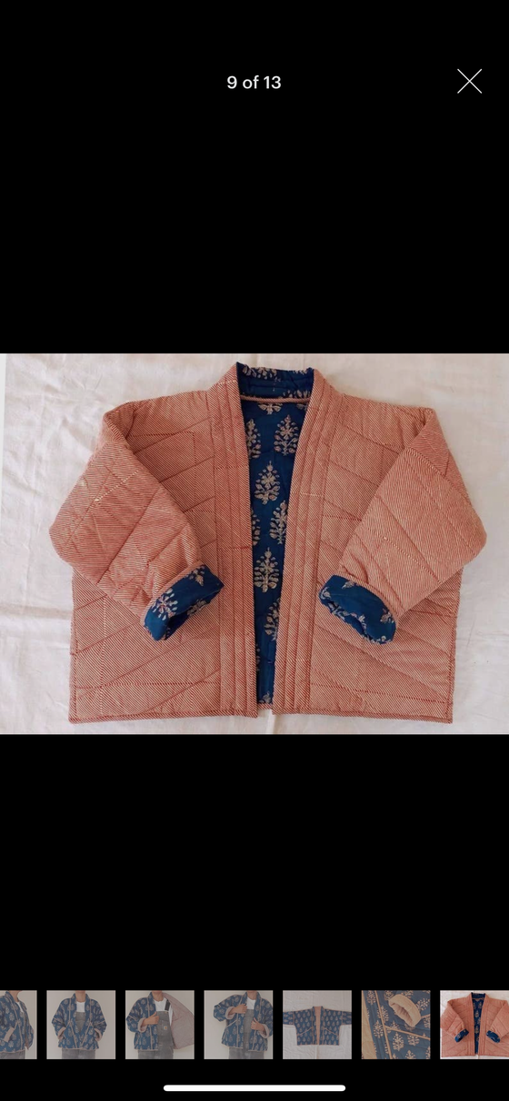 Women's Quilted Kimono Jacket - Indigo Flowers