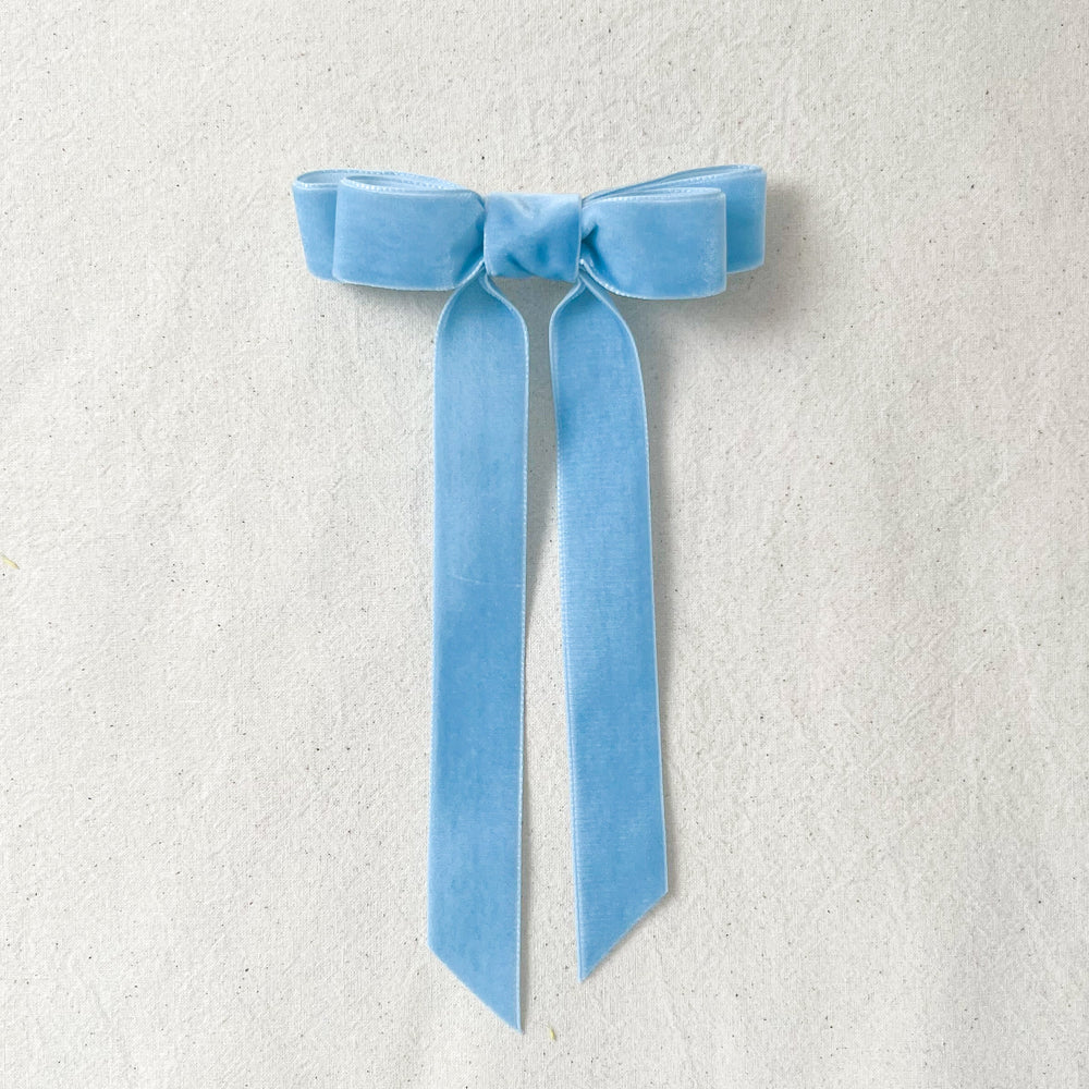 Runaround Retro Velvet Bow Hair Clip - Sky Blue