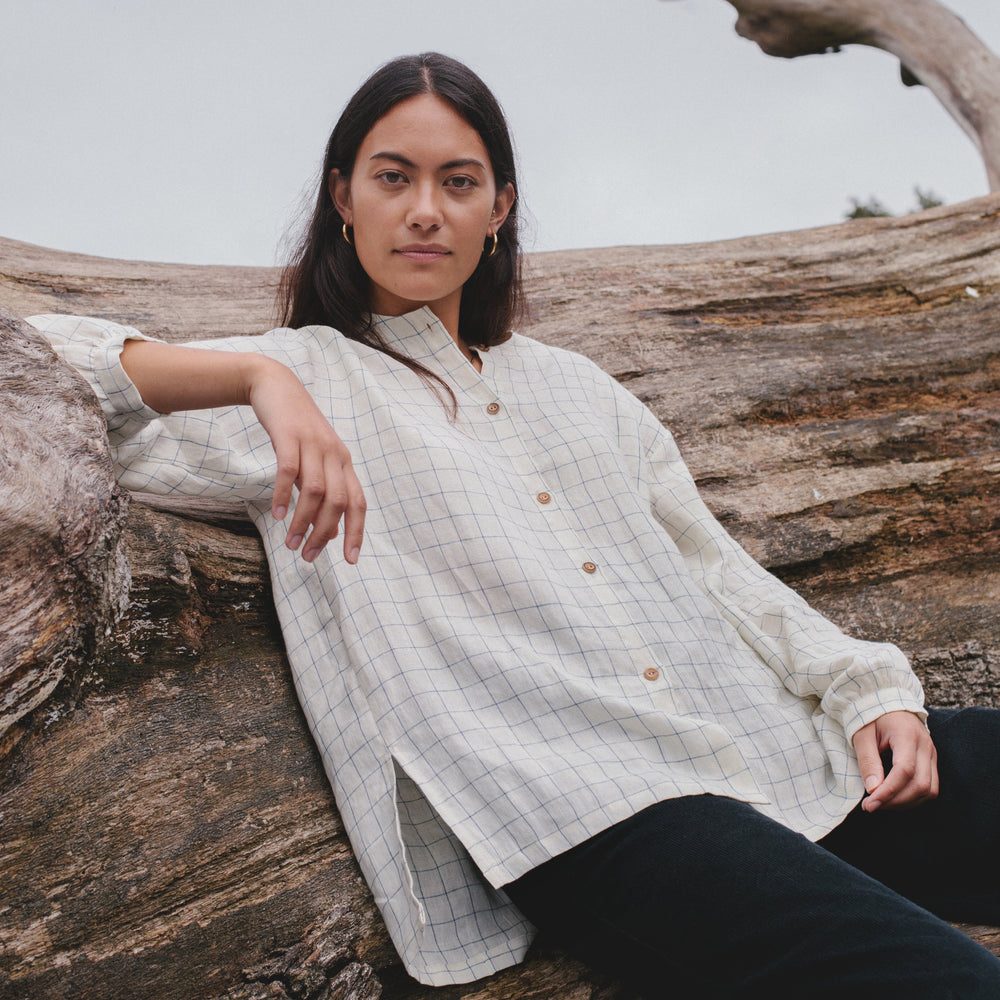 
                      
                        Kaely Russell Women's Gather Shirt | Blue Check
                      
                    