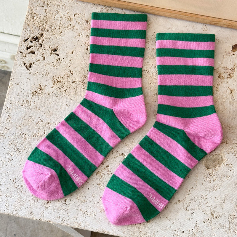 Le Bon Shoppe Women's Wally Socks - Wide Pink & Green Stripe