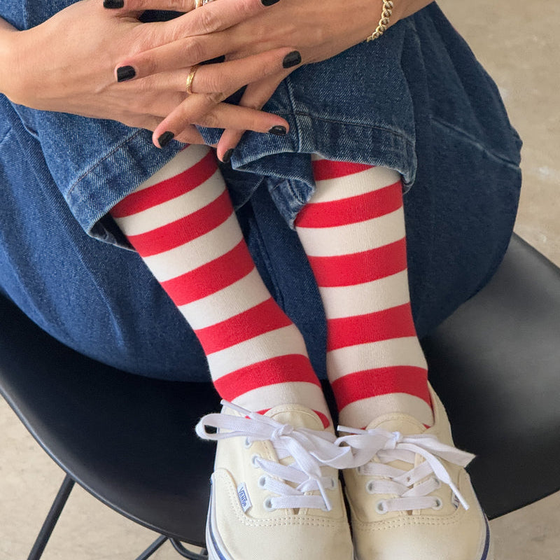 Le Bon Shoppe Women's Wally Socks - Wide Red Stripe