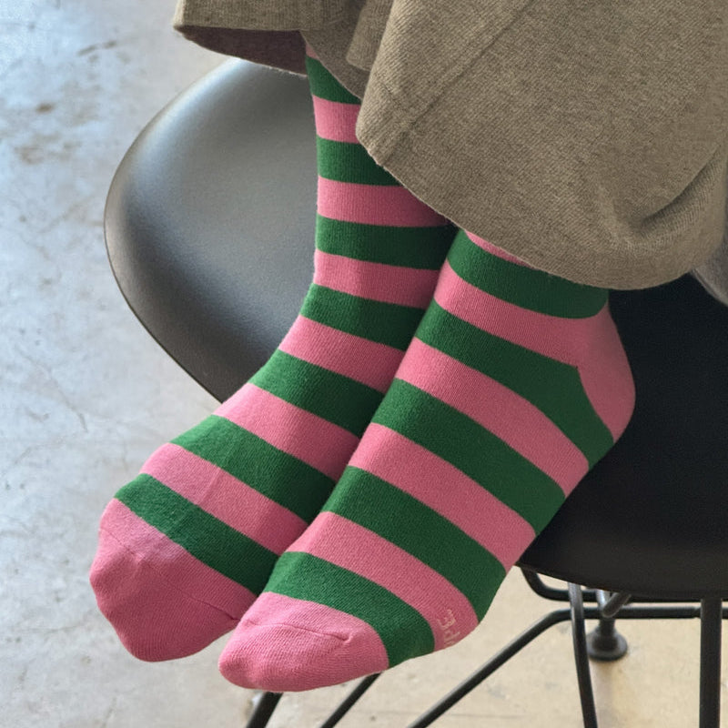 Le Bon Shoppe Women's Wally Socks - Wide Pink & Green Stripe