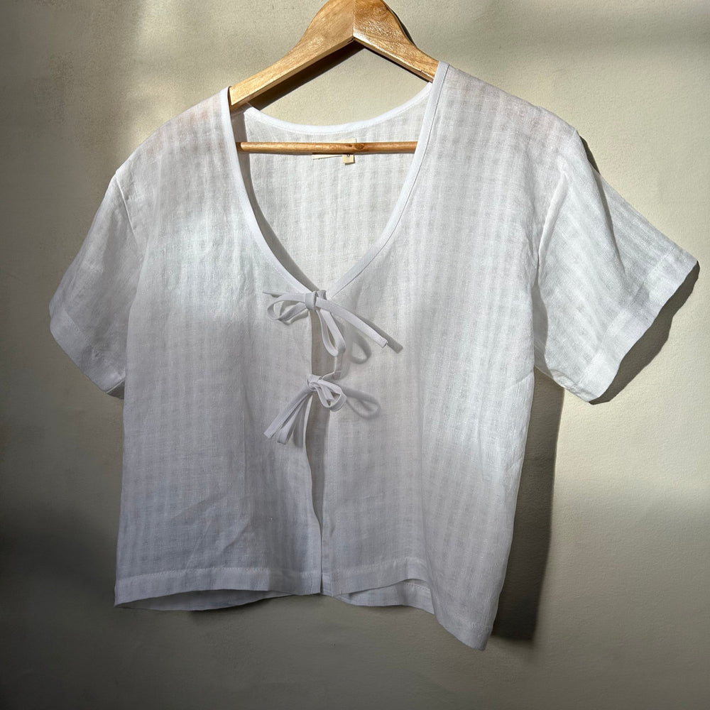 
                  
                    Kaely Russell Tie Tee | Textured White Linen
                  
                
