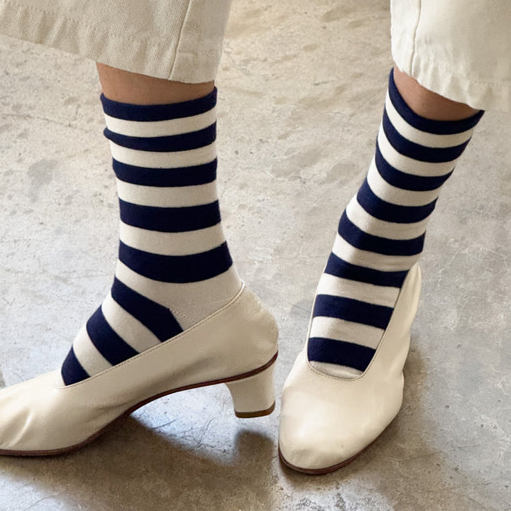 Le Bon Shoppe Women's Wally Socks - Wide Navy Stripe