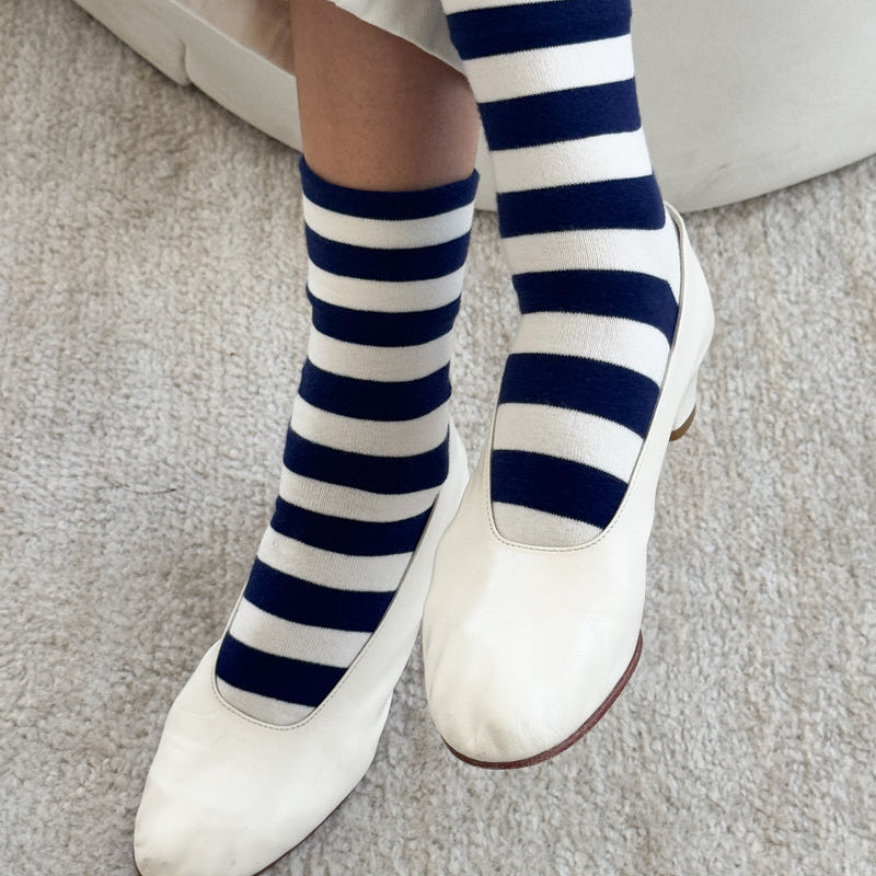 Le Bon Shoppe Women's Wally Socks - Wide Navy Stripe