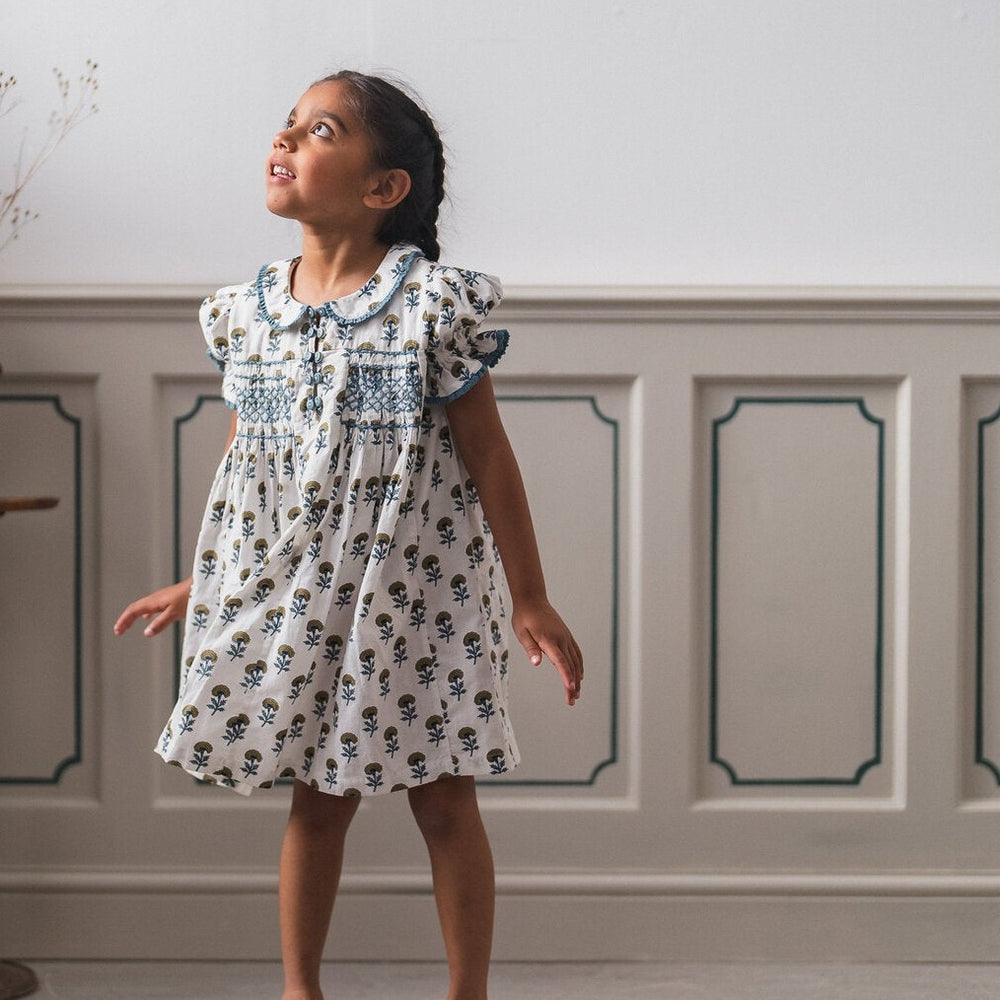 Little Cotton Clothes Organic Elizabeth Smocked Dress - Marigold Floral