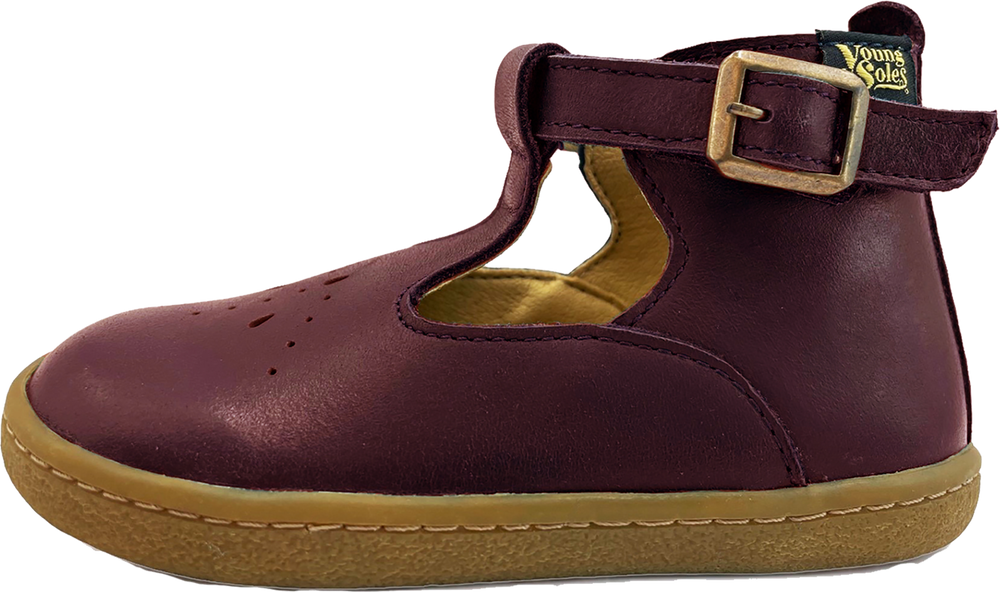 
                  
                    Young Soles Lark Barefoot Leather T-Bar Shoe - Berry
                  
                
