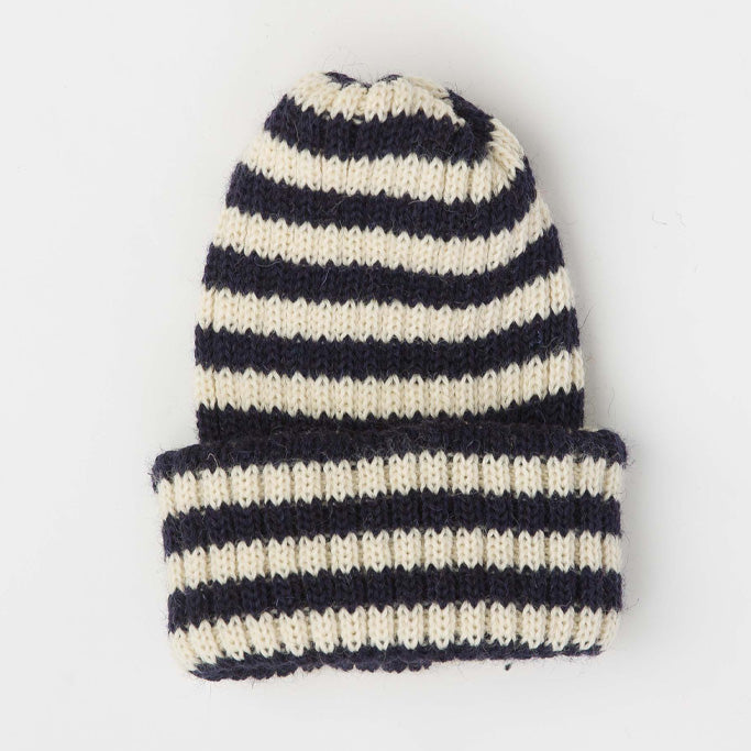 Le Tricoteur Knitted Beanie - Aran Cream/Navy Stripe