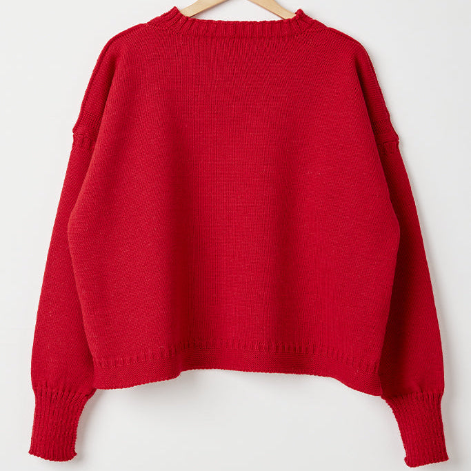 Le Tricoteur Adults Red Cropped Guernsey Jumper