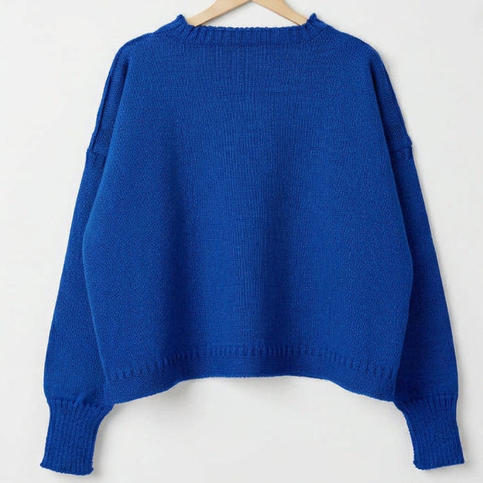 Le Tricoteur Adults Royal Blue Cropped Guernsey Jumper