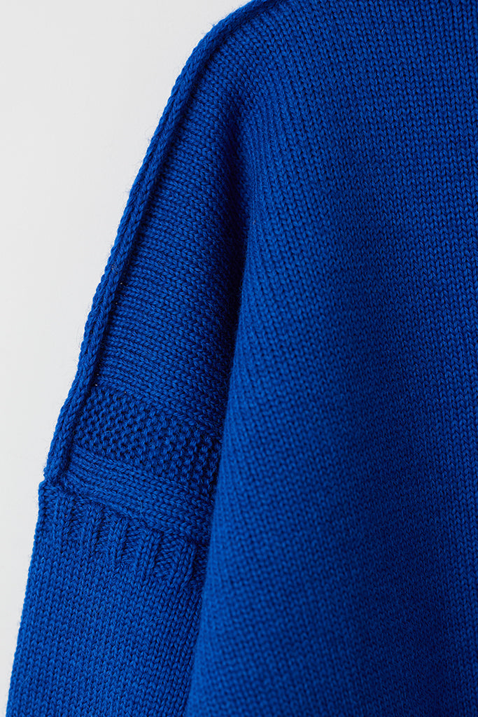 Le Tricoteur Adults Royal Blue Cropped Guernsey Jumper