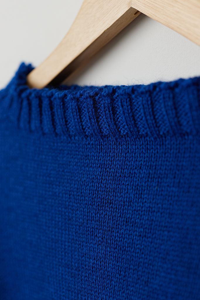 Le Tricoteur Adults Royal Blue Cropped Guernsey Jumper