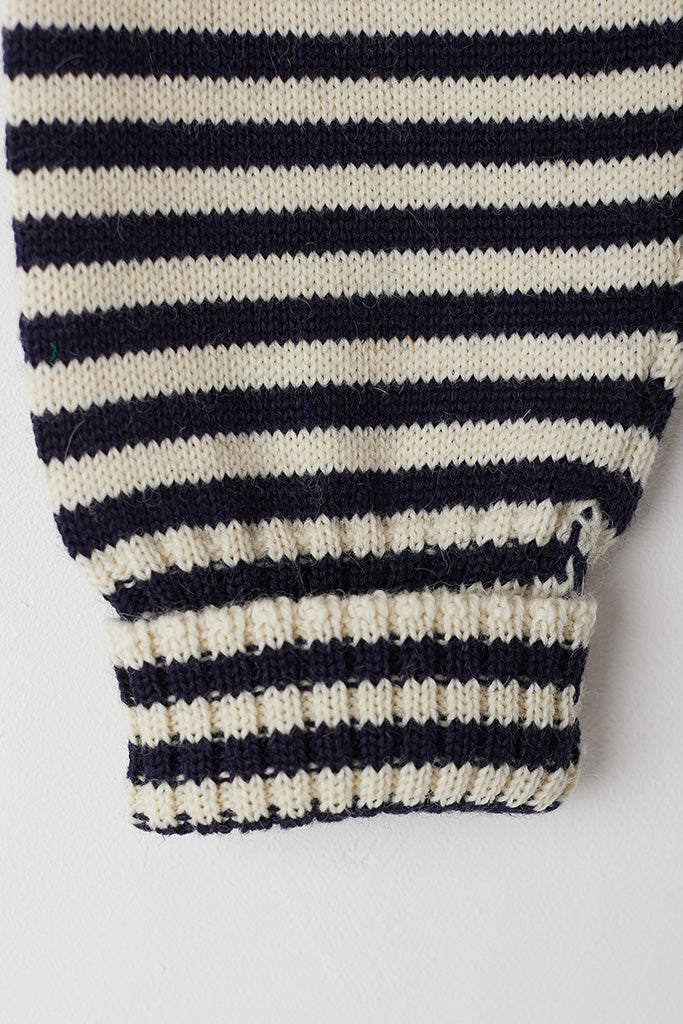 Le Tricoteur Adults Aran/Navy Stripe Cropped Guernsey Jumper