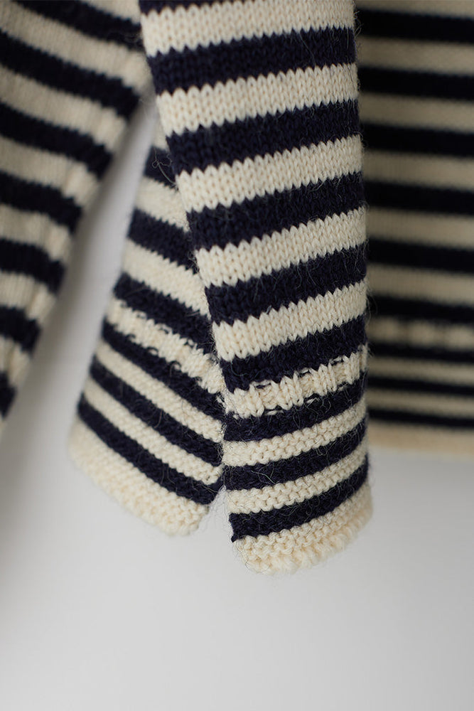 
                  
                    Le Tricoteur Adults Aran/Navy Stripe Cropped Guernsey Jumper
                  
                