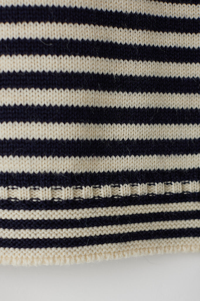 Le Tricoteur Adults Aran/Navy Stripe Cropped Guernsey Jumper
