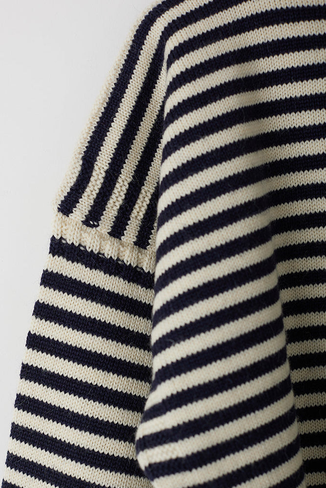 
                  
                    Le Tricoteur Adults Aran/Navy Stripe Cropped Guernsey Jumper
                  
                