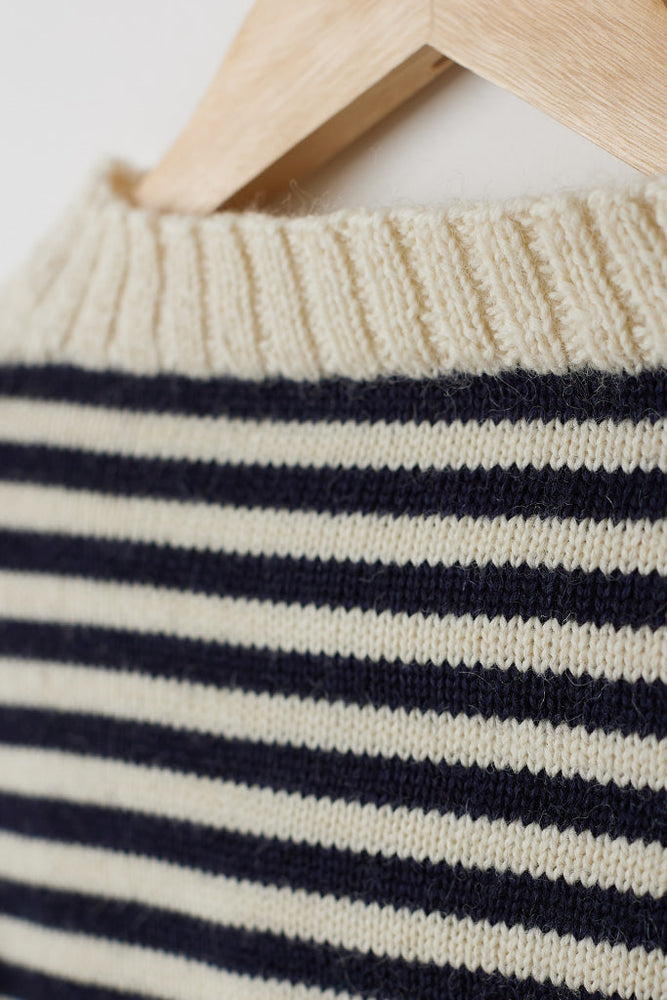 
                  
                    Le Tricoteur Adults Aran/Navy Stripe Cropped Guernsey Jumper
                  
                