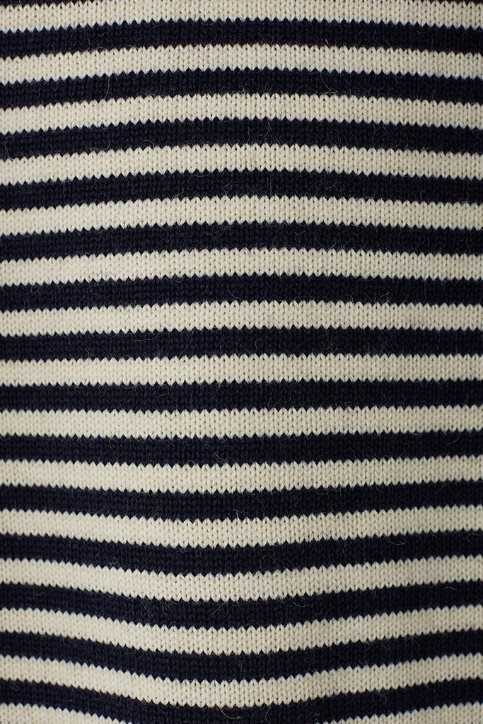 Le Tricoteur Adults Aran/Navy Stripe Cropped Guernsey Jumper