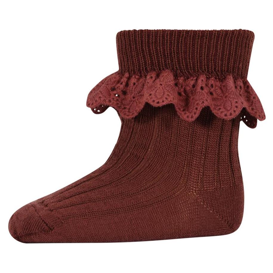 MP Denmark Lea Lace Trim Wool Socks - Hot Chocolate