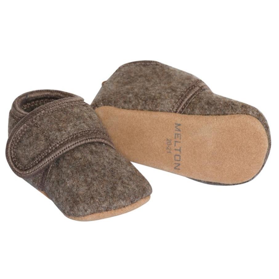 MELTON Wool Velcro Slippers - Light Brown