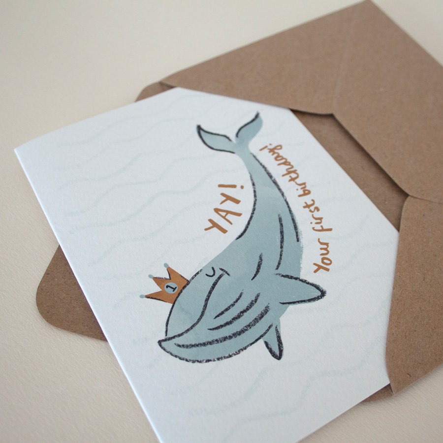 Little Em Emma Alviti Whale First Birthday Card