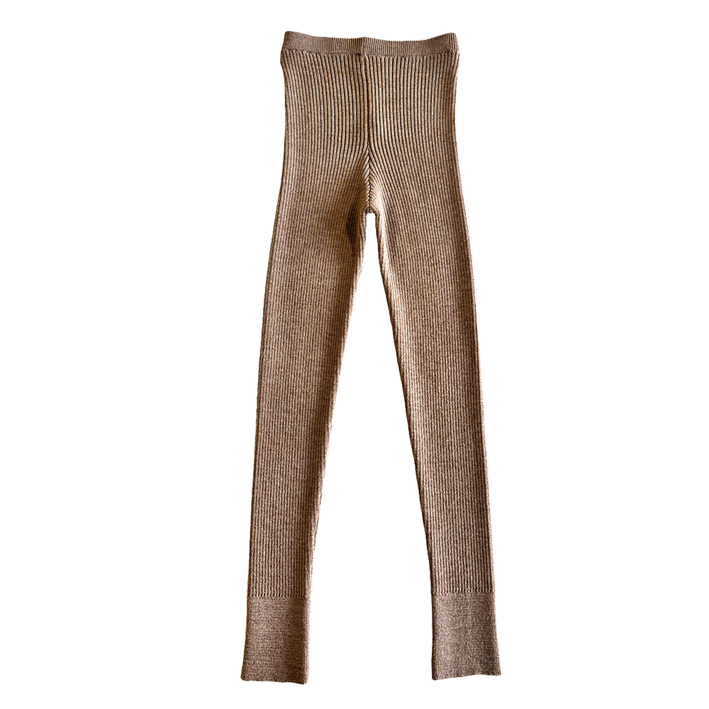 Mabli Knits Women's Magnus Skinny Rib Wool Leggings - Pecan