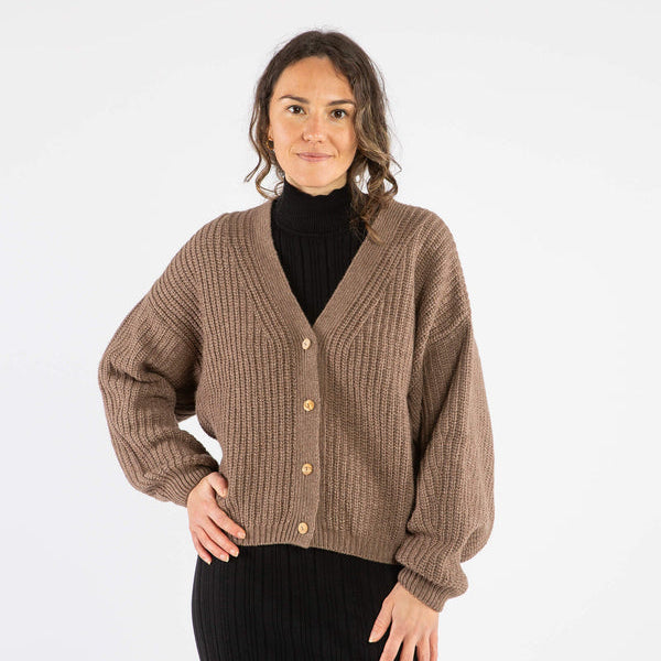 Matona Women's Wool/Organic Cotton Knit Cardigan - Sepia