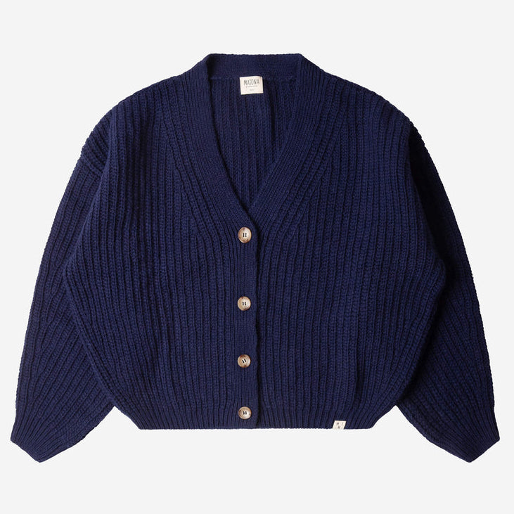 Matona Women's Wool/Organic Cotton Knit Cardigan - Navy