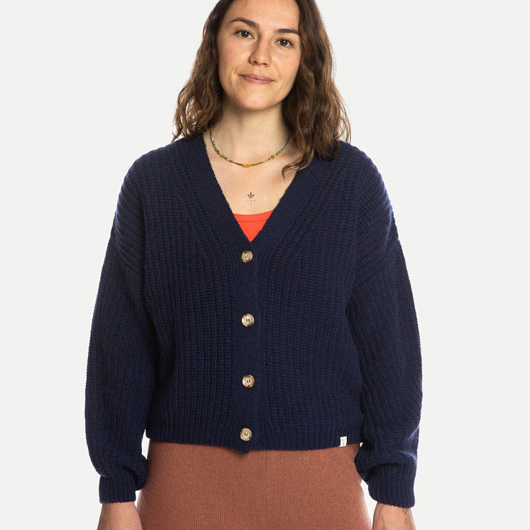 Matona Women's Wool/Organic Cotton Knit Cardigan - Navy