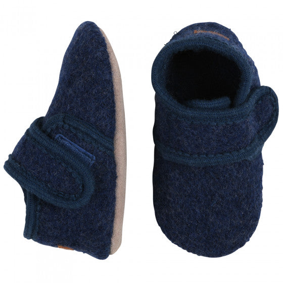 MELTON Wool Velcro Slippers - Navy