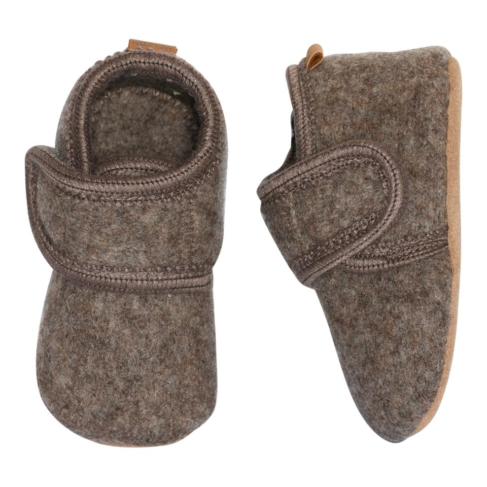 MELTON Wool Velcro Slippers - Light Brown