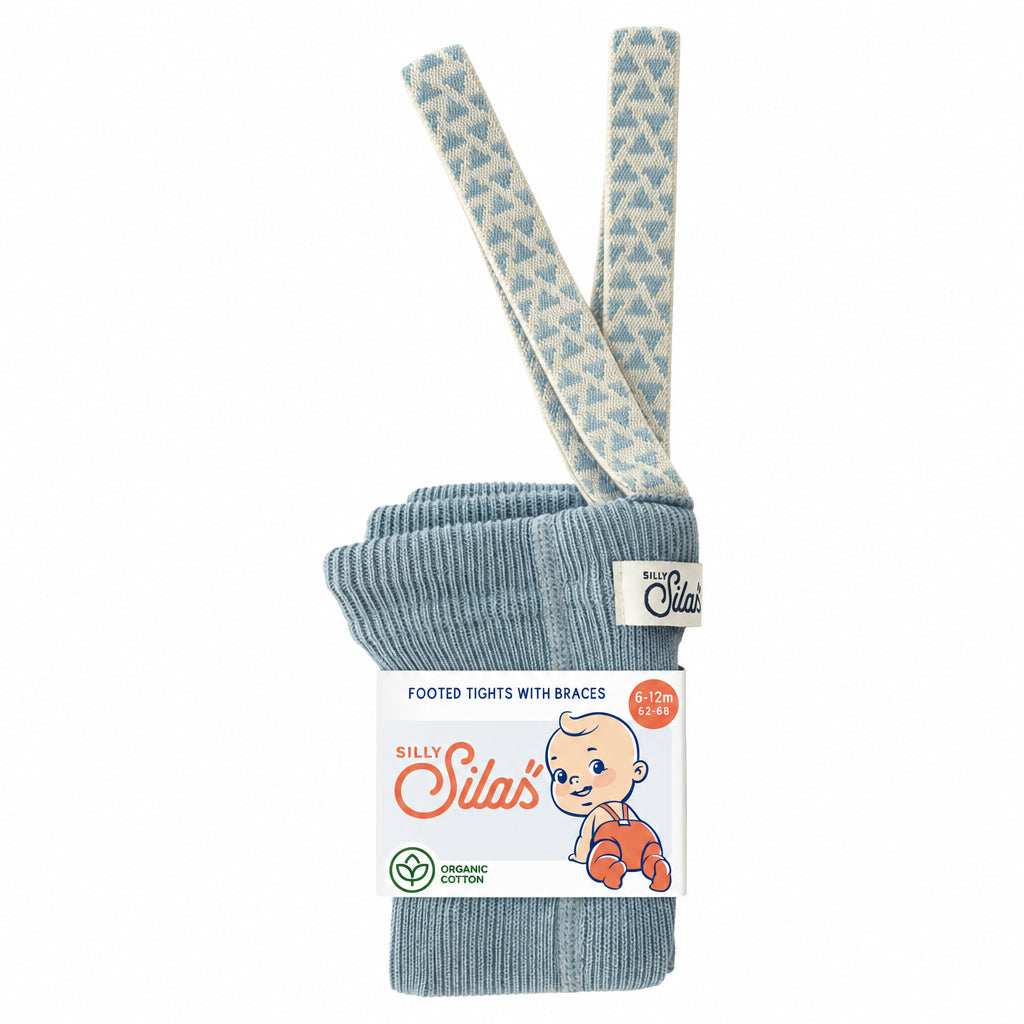 Silly Silas Tights With Braces - Misty Blue Patterned
