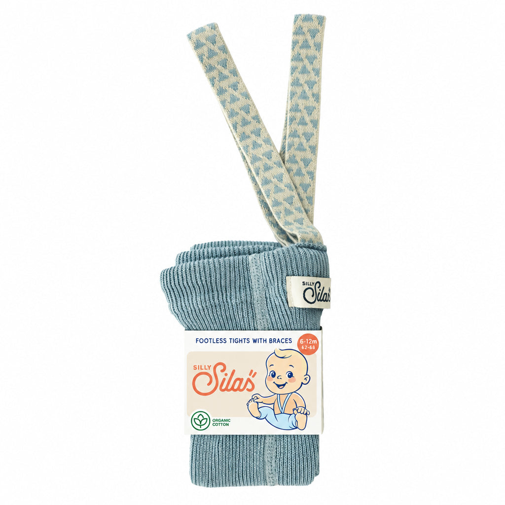 Silly Silas Footless Tights With Braces - Misty Blue Patterned