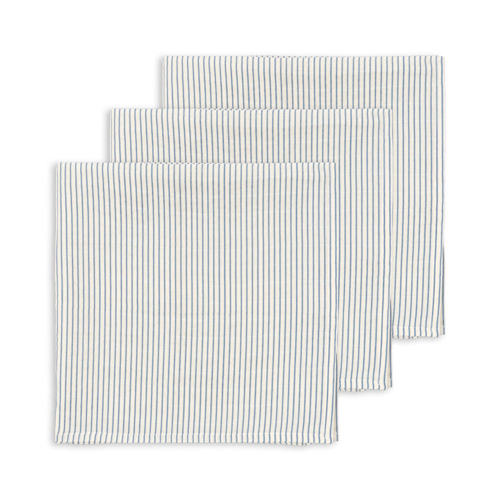 Konges Slojd Sløjd 3 Pack Muslin Cloths - Stripe Bluie