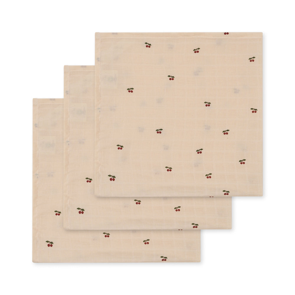 Konges Slojd Sløjd 3 Pack Muslin Cloths - Cherry