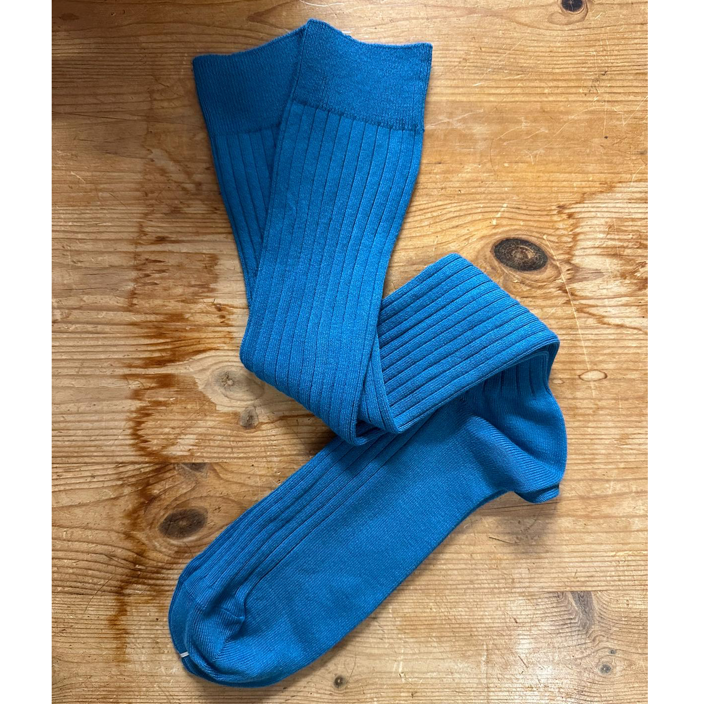 Cóndor Women's Knee High Ribbed Cotton Socks - Ocean Blue