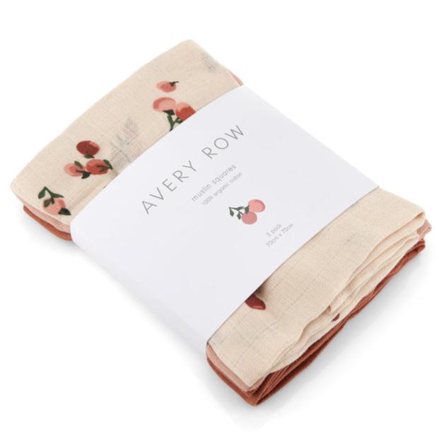 Avery Row Organic Baby Muslin Squares Set of 3 - Peaches