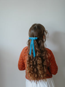 Runaround Retro Velvet Hair Bow - Teal Blue