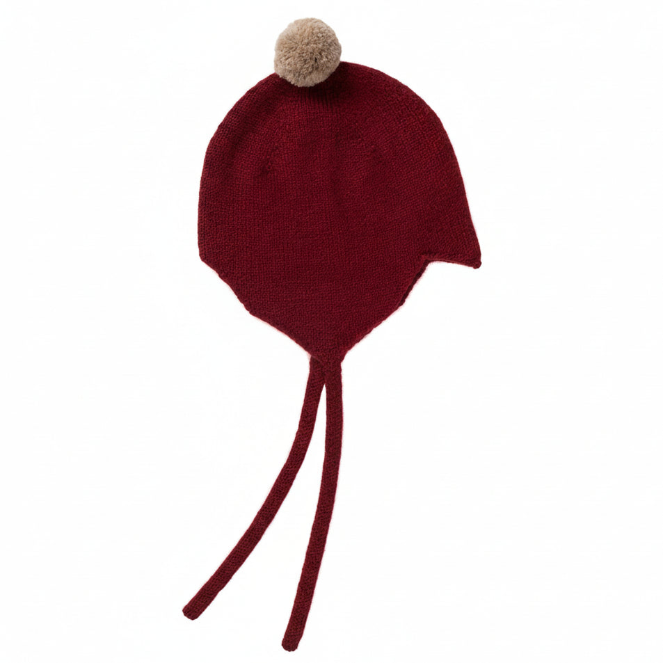 Rosie Sugden Cashmere Baby Bonnet - Jam / Stoneage Pom-Pom