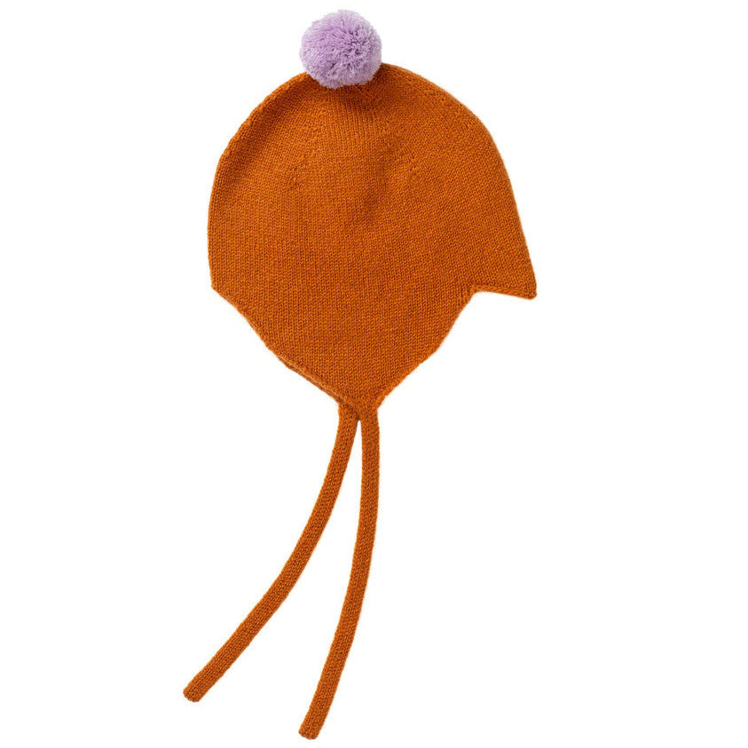 Rosie Sugden Cashmere Baby Bonnet - Ginger / Lupin Pom-Pom