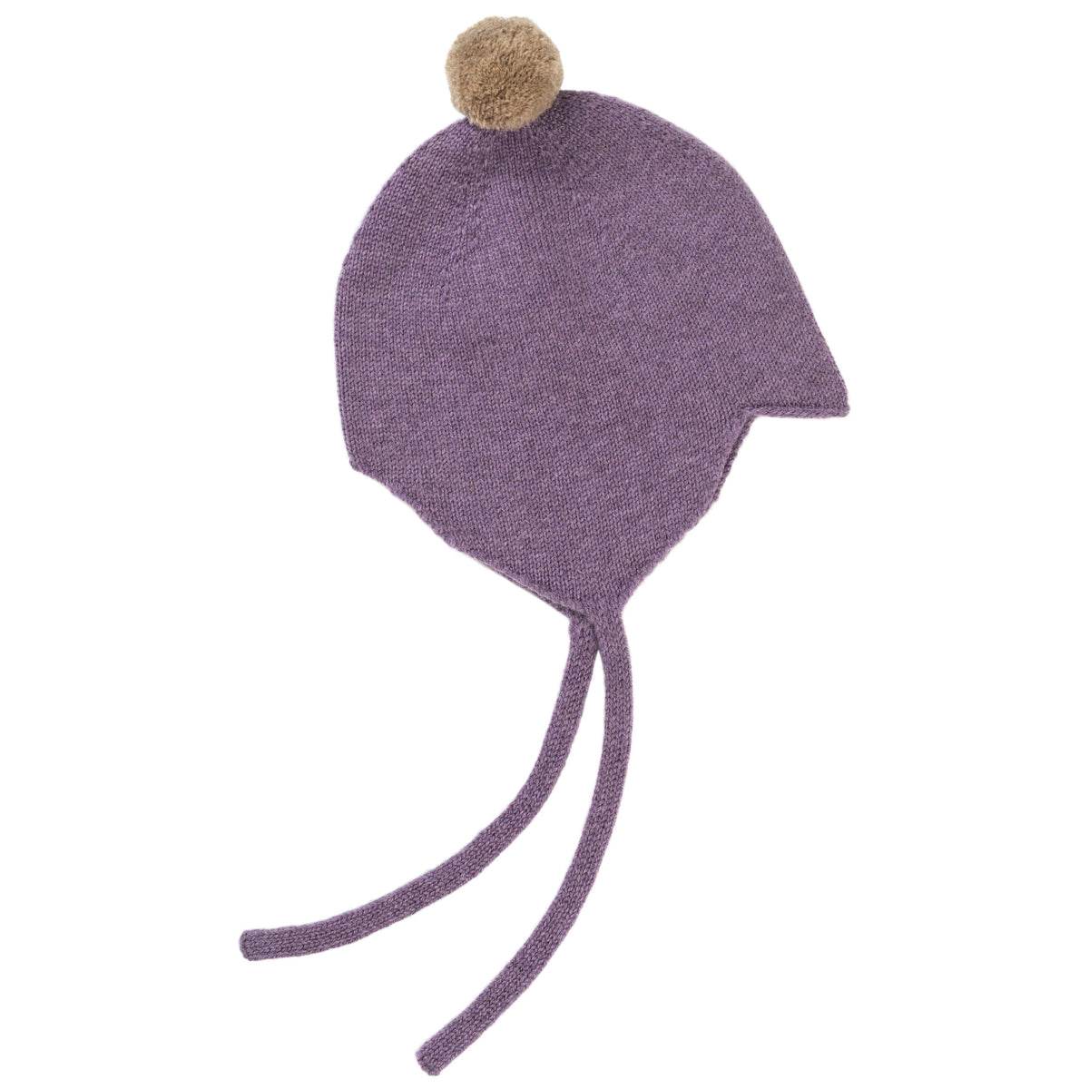 Rosie Sugden Cashmere Baby Bonnet - Purple Rain / Stoneage Pom-Pom