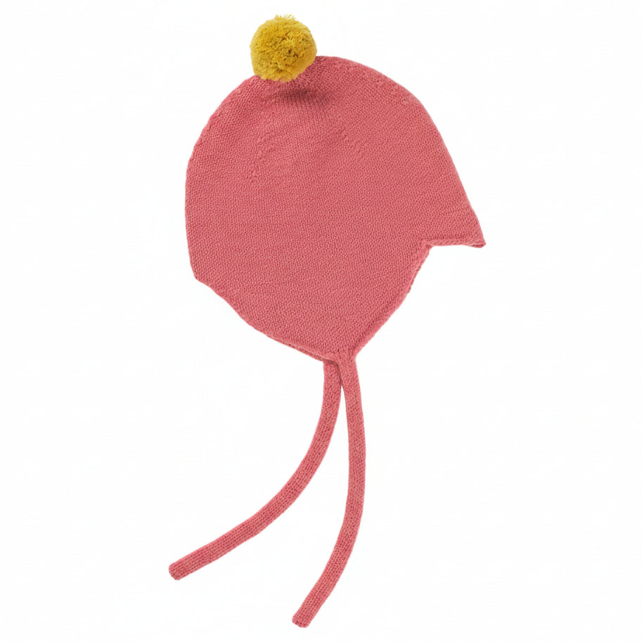 Rosie Sugden Cashmere Baby Bonnet - Venetian Rose / Gold Dust Pom-Pom