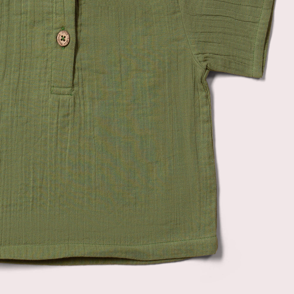 
                  
                    Little Green Radicals Muslin Short Sleeve Henley Top - Chive Green
                  
                