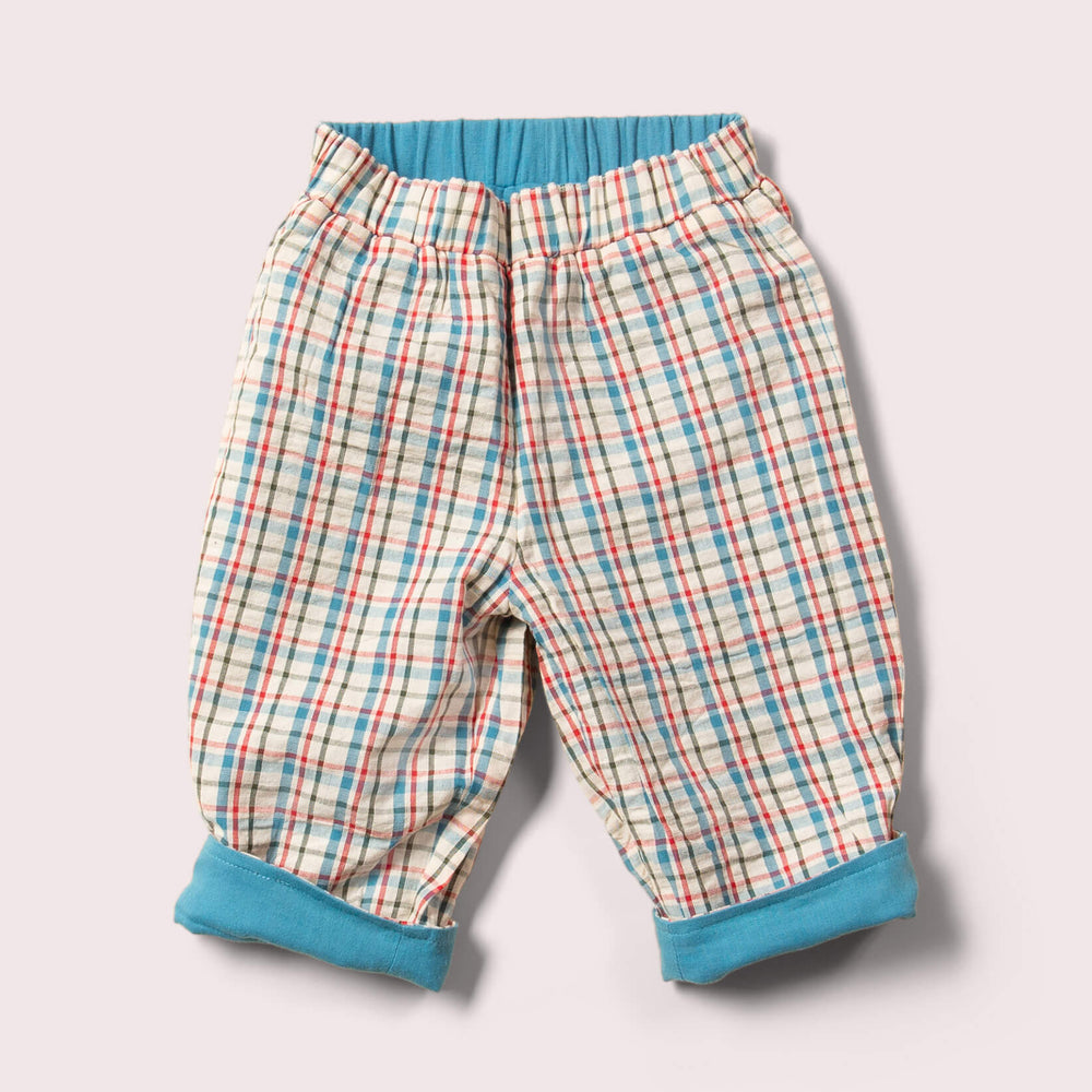 Little Green Radicals Checked Seersucker Reversible Pull on Trousers