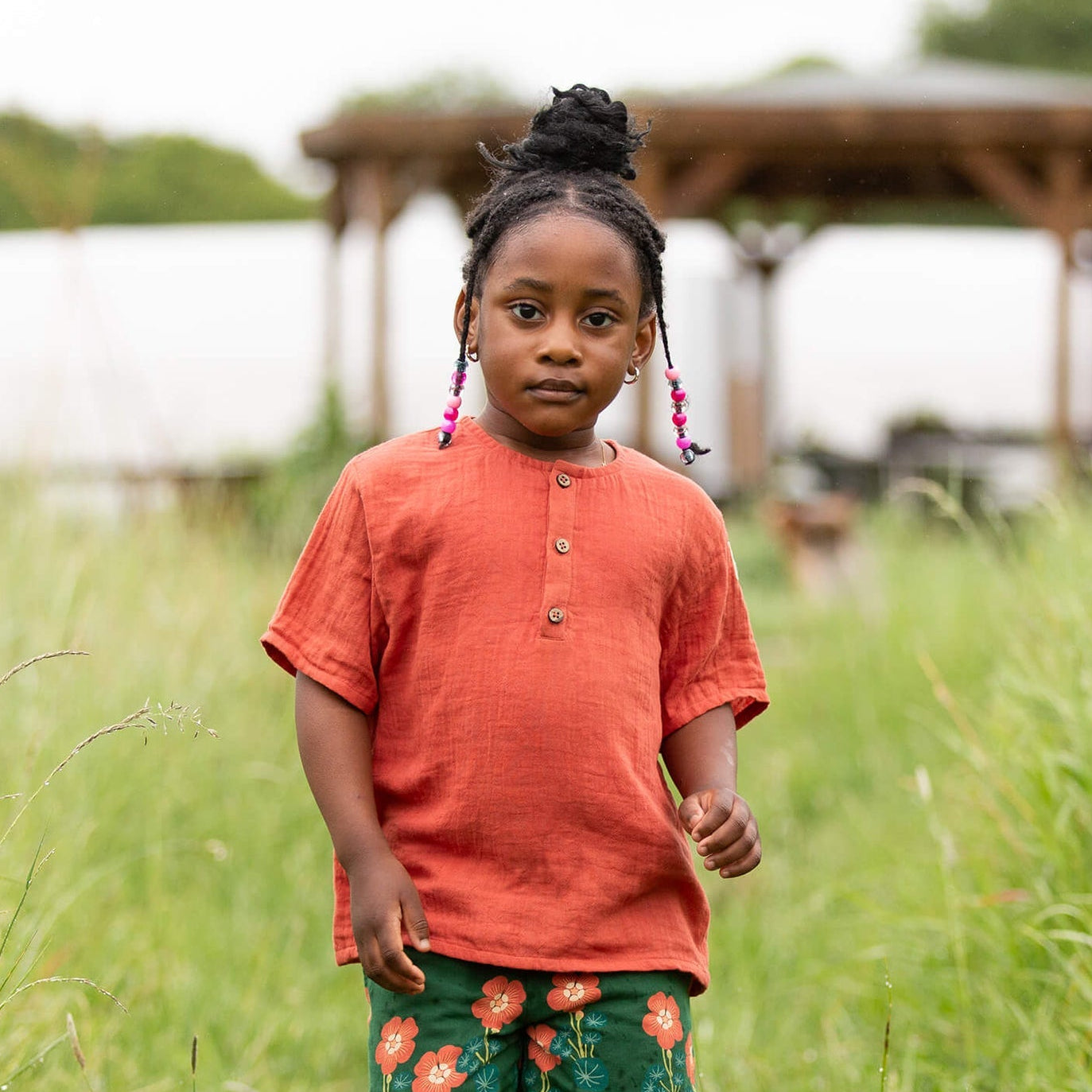 Little Green Radicals Burnt Ochre Short Sleeved Henley Top
