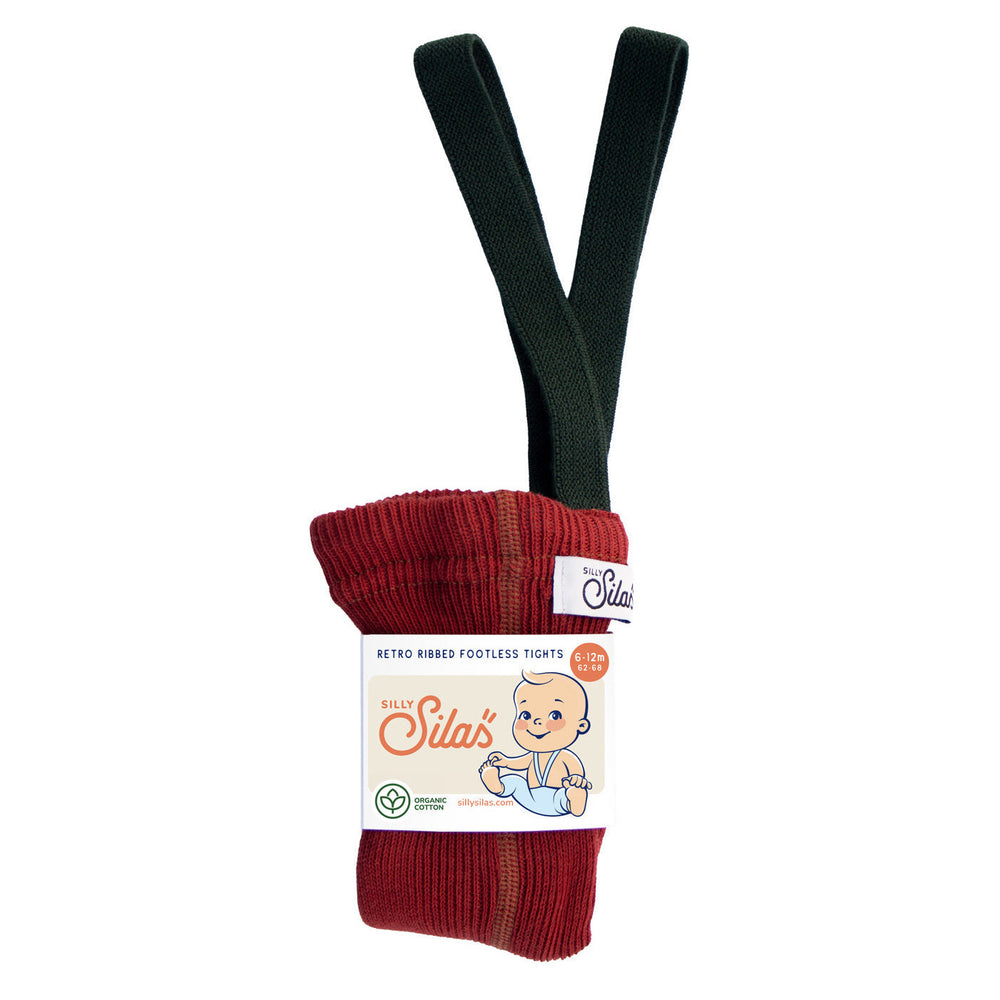 Silly Silas Footless Tights With Braces - Maple & Dark Forest