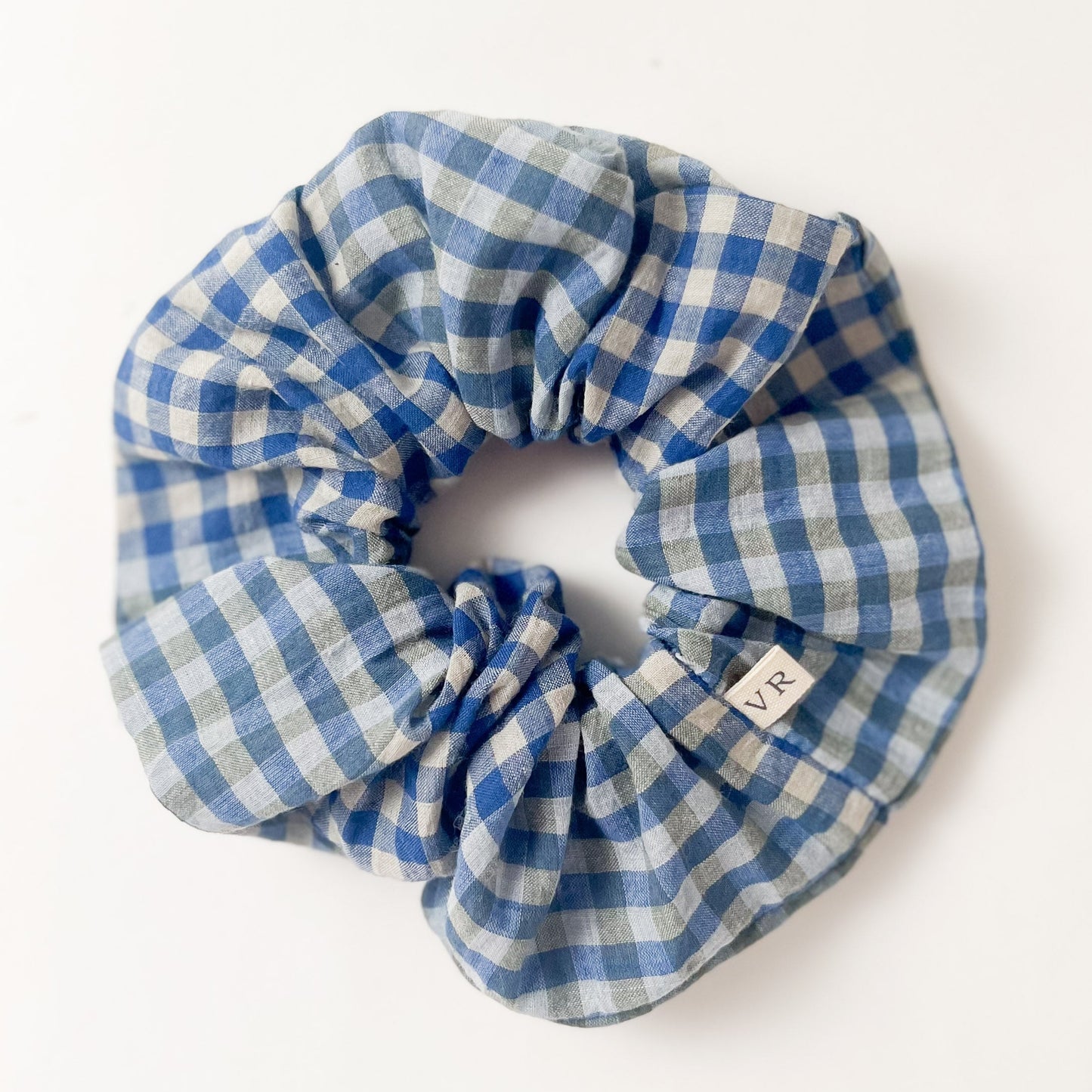 Vanessa Rose Large Hair Scrunchie - Blue Gingham