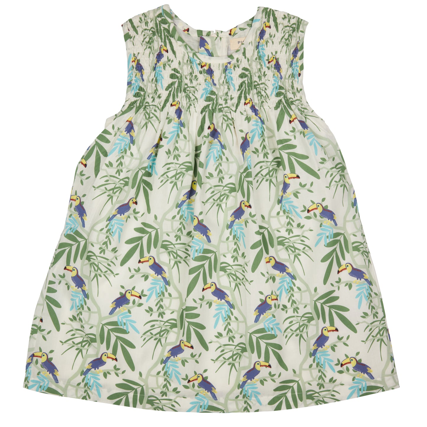 Pigeon Organics for Kids Sleeveless Smock Dress - Toucans, Blue